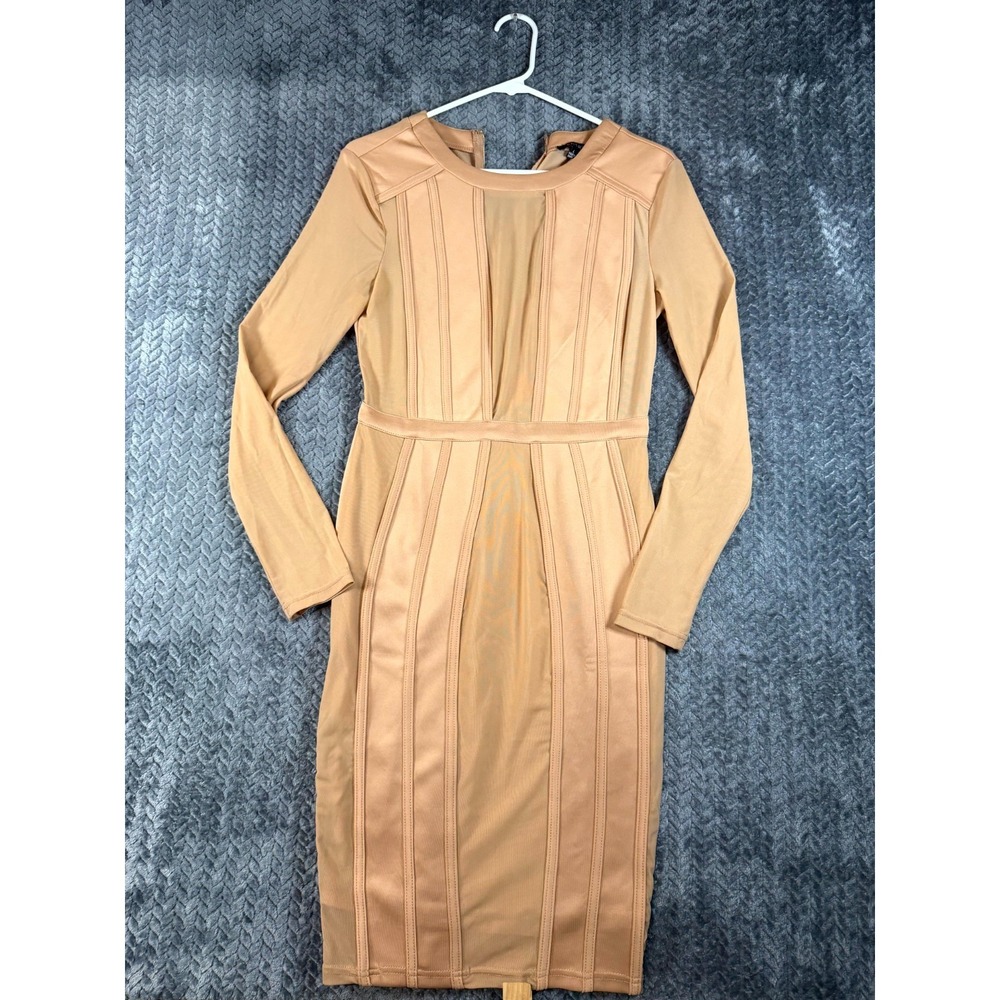 Entry Bodycon Dress Womens Large Nude Beige Seam Detail Round Neck Back‎ Zip